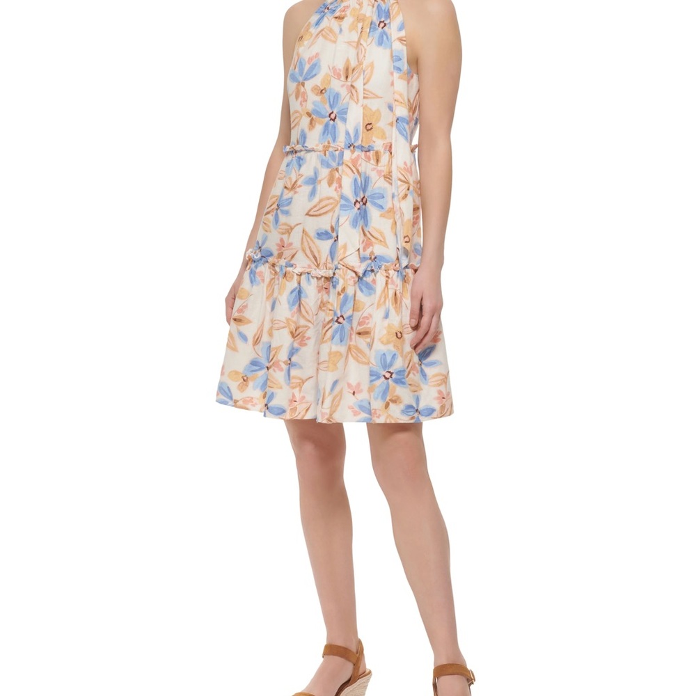 Vince Camuto Blue and Cream Floral Mini Dress